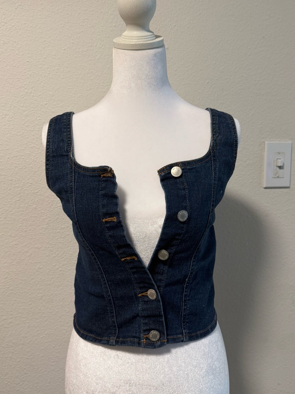 art class Dark Blue Denim Button-Front Crop Top